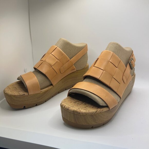 NIB Kork-Ease Fraya Platform Leather Sandal orange tan block faux wood heel 8 - Picture 5 of 10